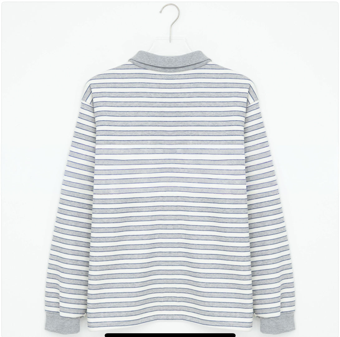 Brushed Fleece Cookie Collar Striped Long Sleeve