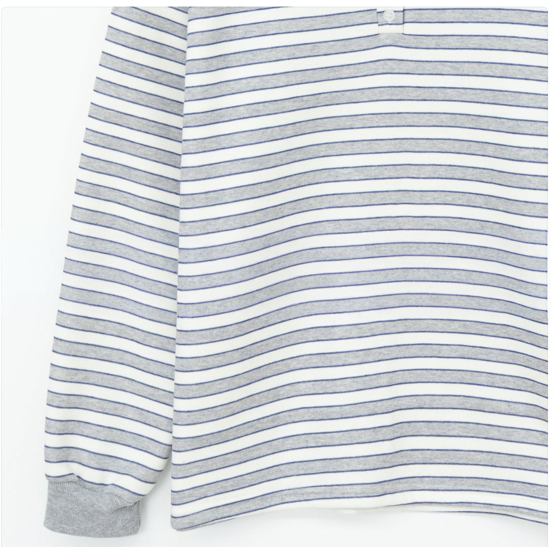 Brushed Fleece Cookie Collar Striped Long Sleeve