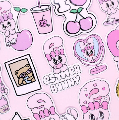 Esther Bunny Big Sticker Pack – Removable Deco Sticker Set - Luckyplanetusa