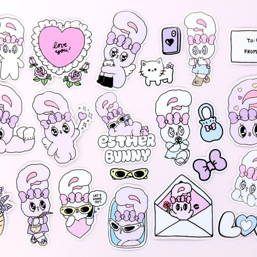 Esther Bunny Big Sticker Pack – Removable Deco Sticker Set - Luckyplanetusa