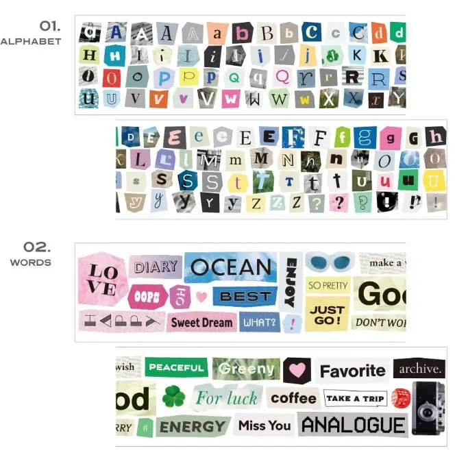 Magazine Collage Kiss Cut Tape – Alphabet & Words
