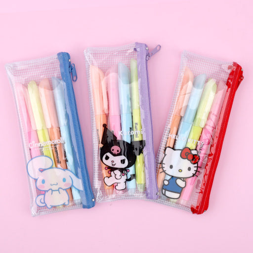 Sanrio Soft Touch Pastel Highlighter Set (4 Colors + Pouch) - Luckyplanetusa