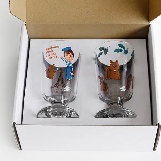 1537  Vintage Glass Cup- S 2Pcs Gift SET Drinkware - Luckyplanetusa