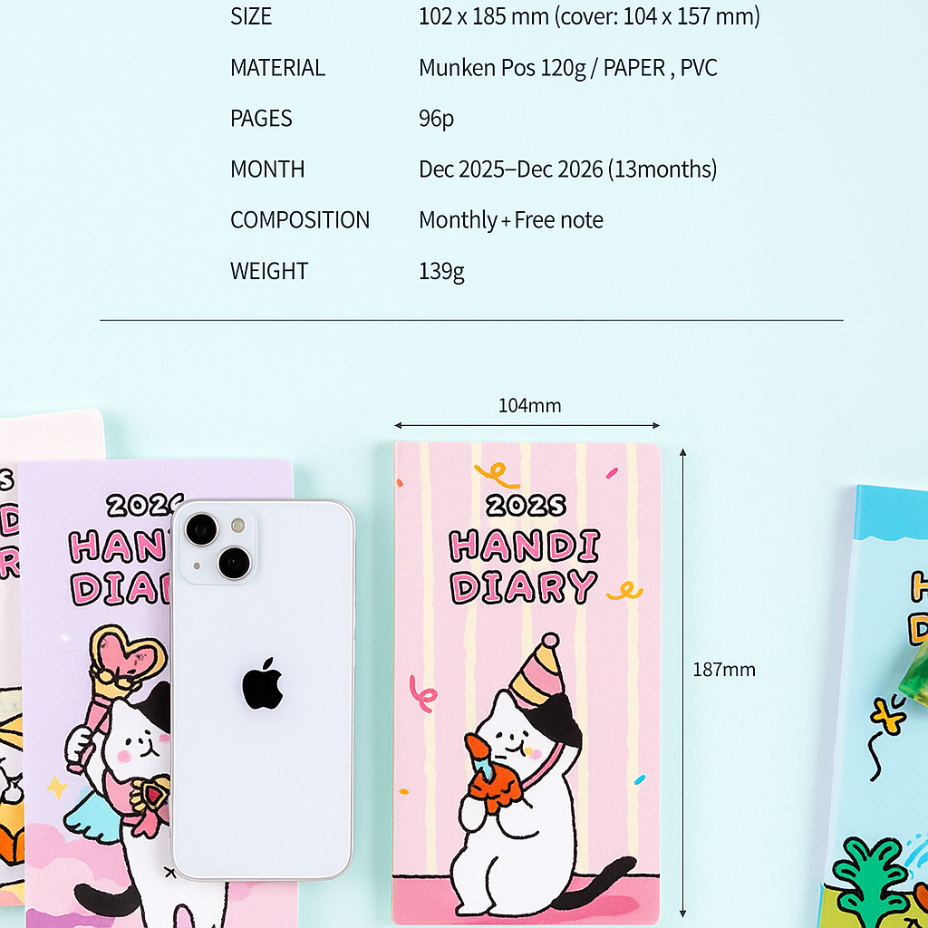 2026 Handy Diary — Cat-Themed Illustrated Planner (Random)