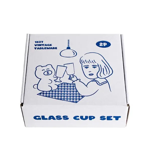 1537  Vintage Glass Cup- Large  2Pcs Gift SET Drinkware