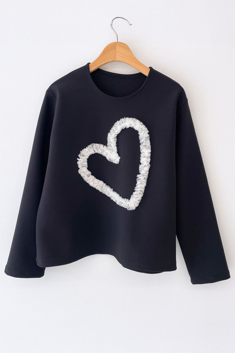 Ruffle Heart Appliqué Stretch Top (Made in Korea)