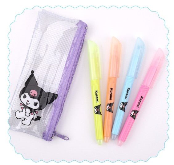 Sanrio Soft Touch Pastel Highlighter Set (4 Colors + Pouch) - Luckyplanetusa