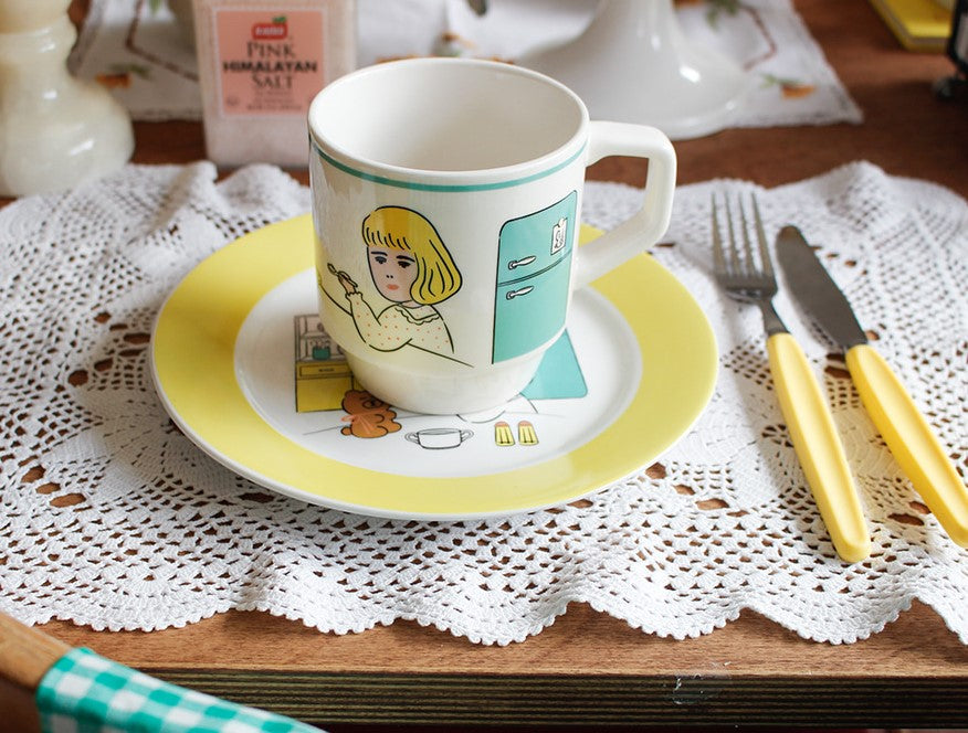 1537 Cafe Plates + Mug cup Set For Two Set - Luckyplanetusa