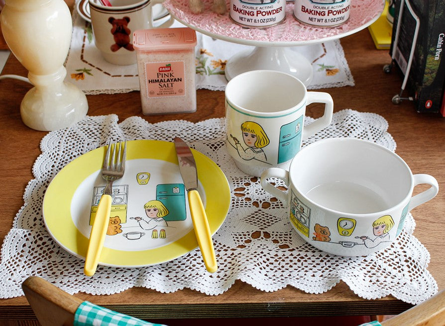 1537 Cafe Plates + Mug cup Set For Two Set - Luckyplanetusa