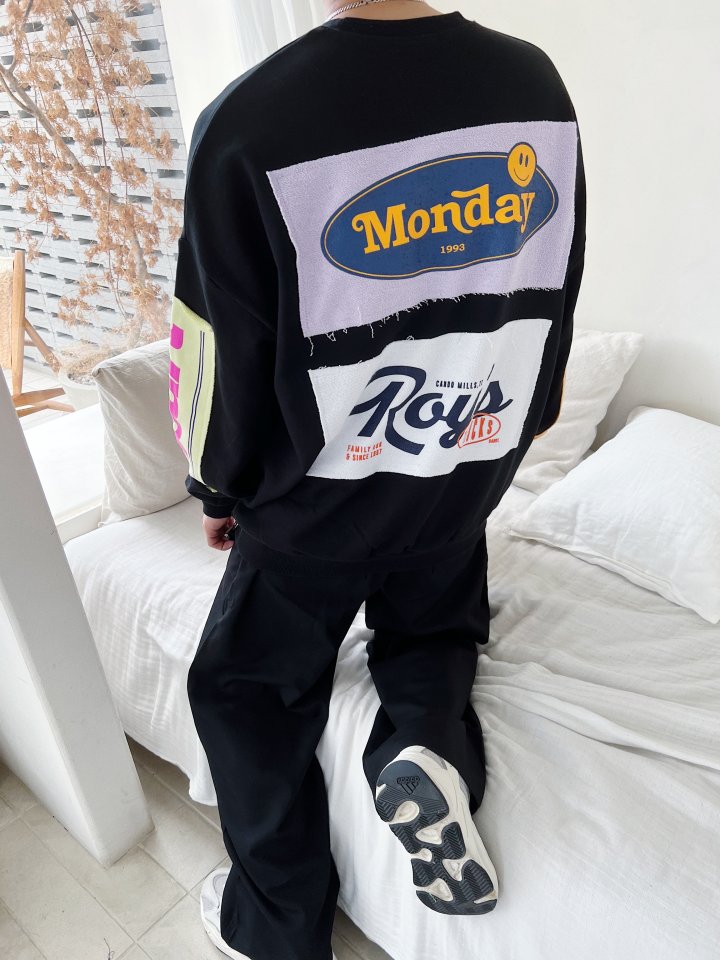 Monday Patch Oversized Cotton Sweatshirt - Luckyplanetusa