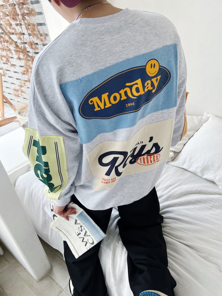 Monday Patch Oversized Cotton Sweatshirt - Luckyplanetusa