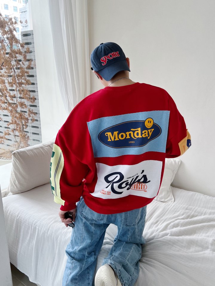 Monday Patch Oversized Cotton Sweatshirt - Luckyplanetusa