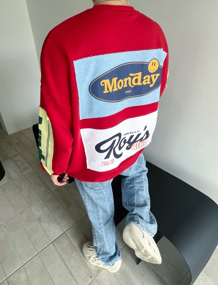 Monday Patch Oversized Cotton Sweatshirt - Luckyplanetusa