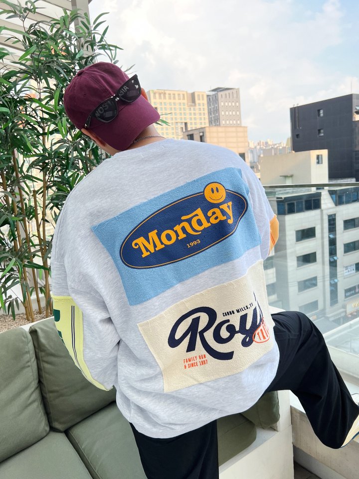 Monday Patch Oversized Cotton Sweatshirt - Luckyplanetusa