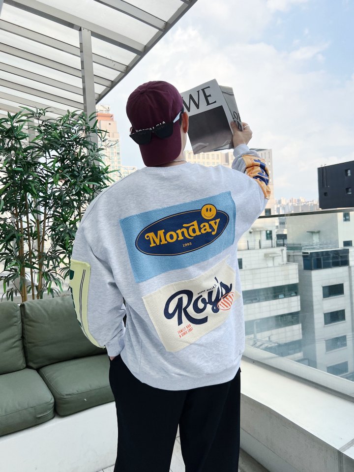 Monday Patch Oversized Cotton Sweatshirt - Luckyplanetusa
