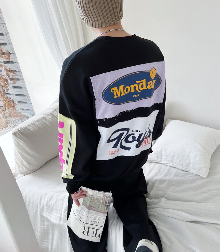 Monday Patch Oversized Cotton Sweatshirt - Luckyplanetusa