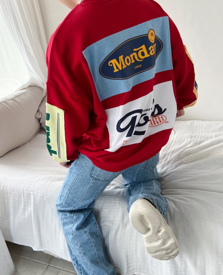 Monday Patch Oversized Cotton Sweatshirt - Luckyplanetusa