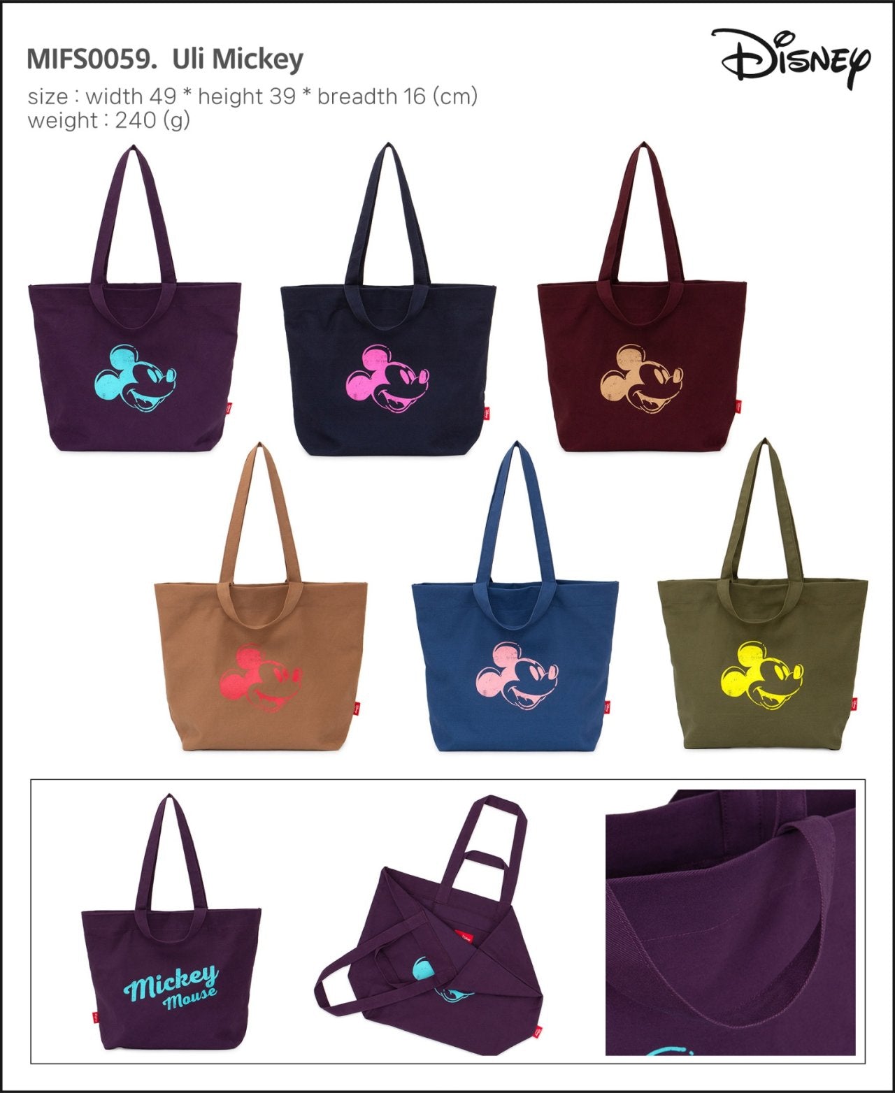 Disney Mickey Canvas 2way Bags- Tote Bag, Shoulder Bag