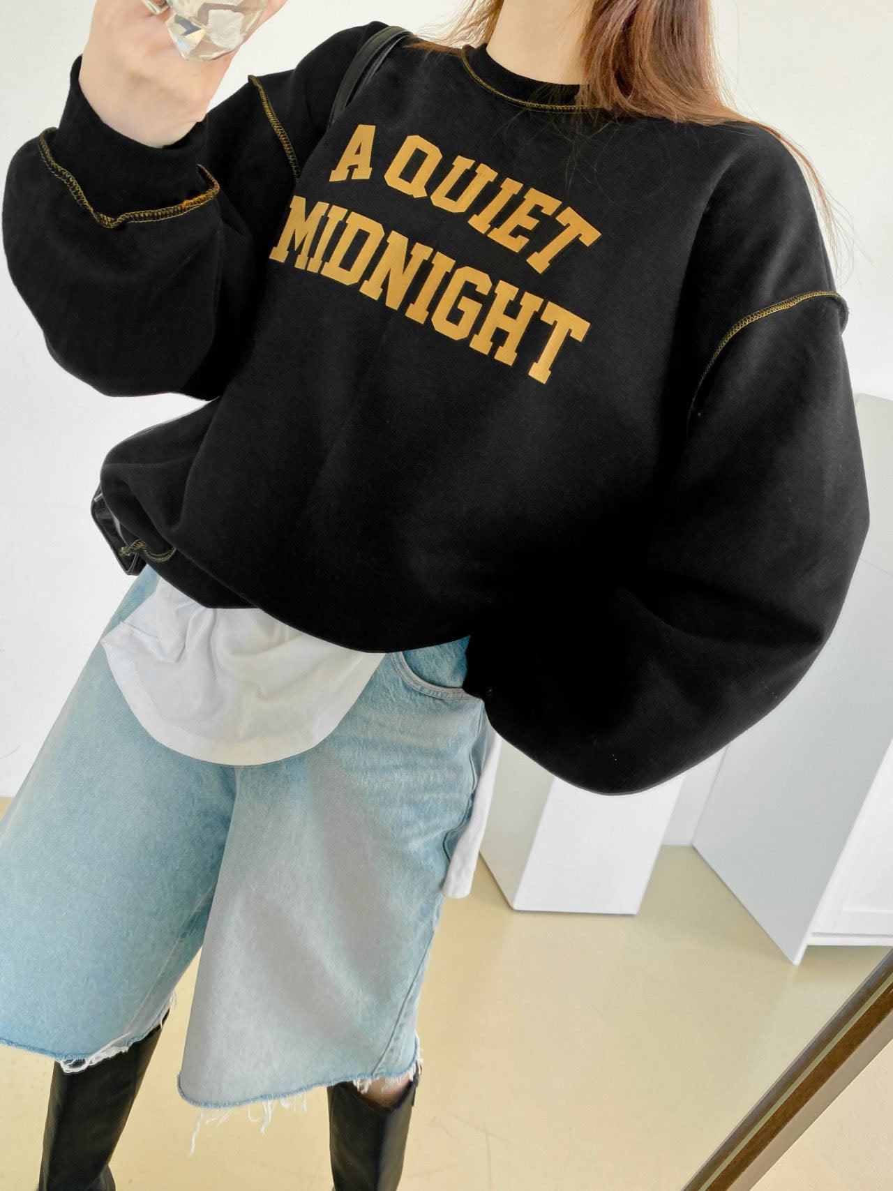 A Quiet Midnight Contrast Stitch Sweatshirt
