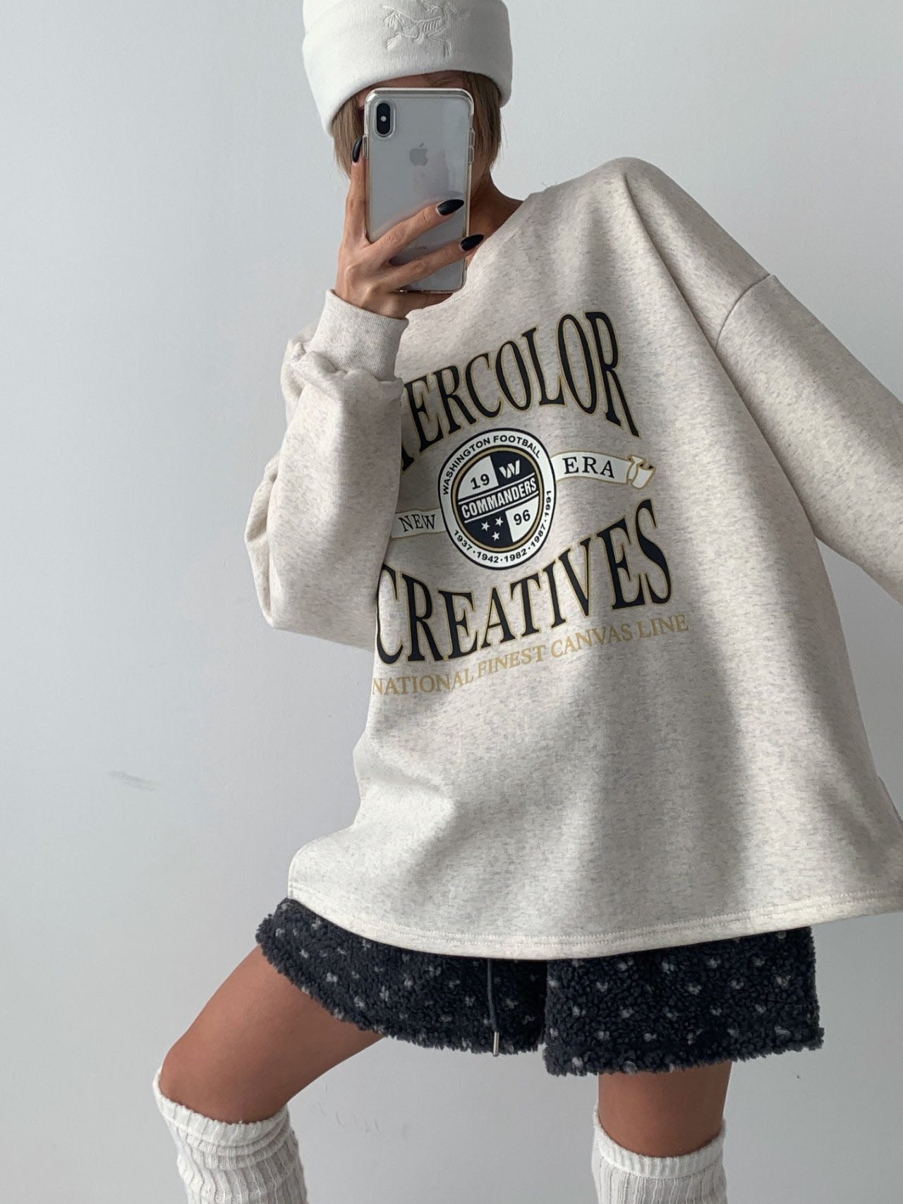 Watercolor Creatives Fleece-Lined Oversized Sweatshirt Vintage Collegiate Graphic Top