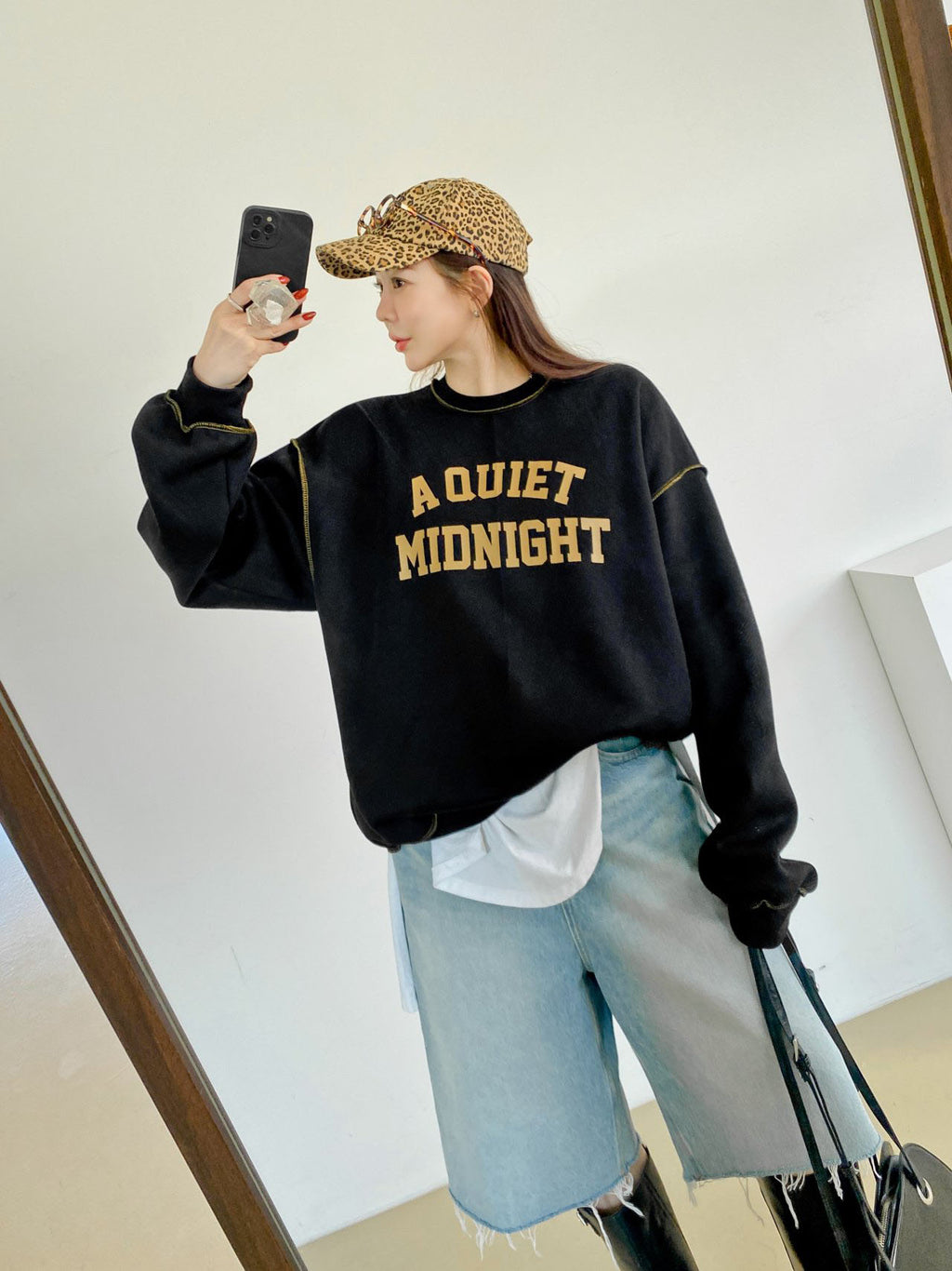A Quiet Midnight Contrast Stitch Sweatshirt