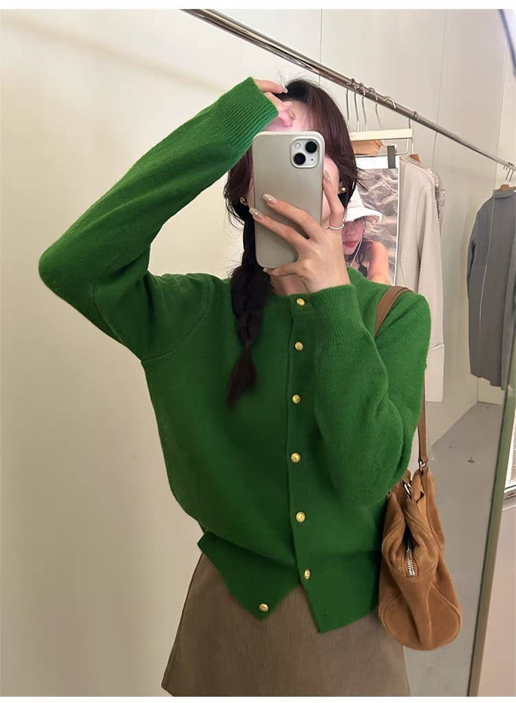 Cindy Gold Button Soft Knit Cardigan Free Size