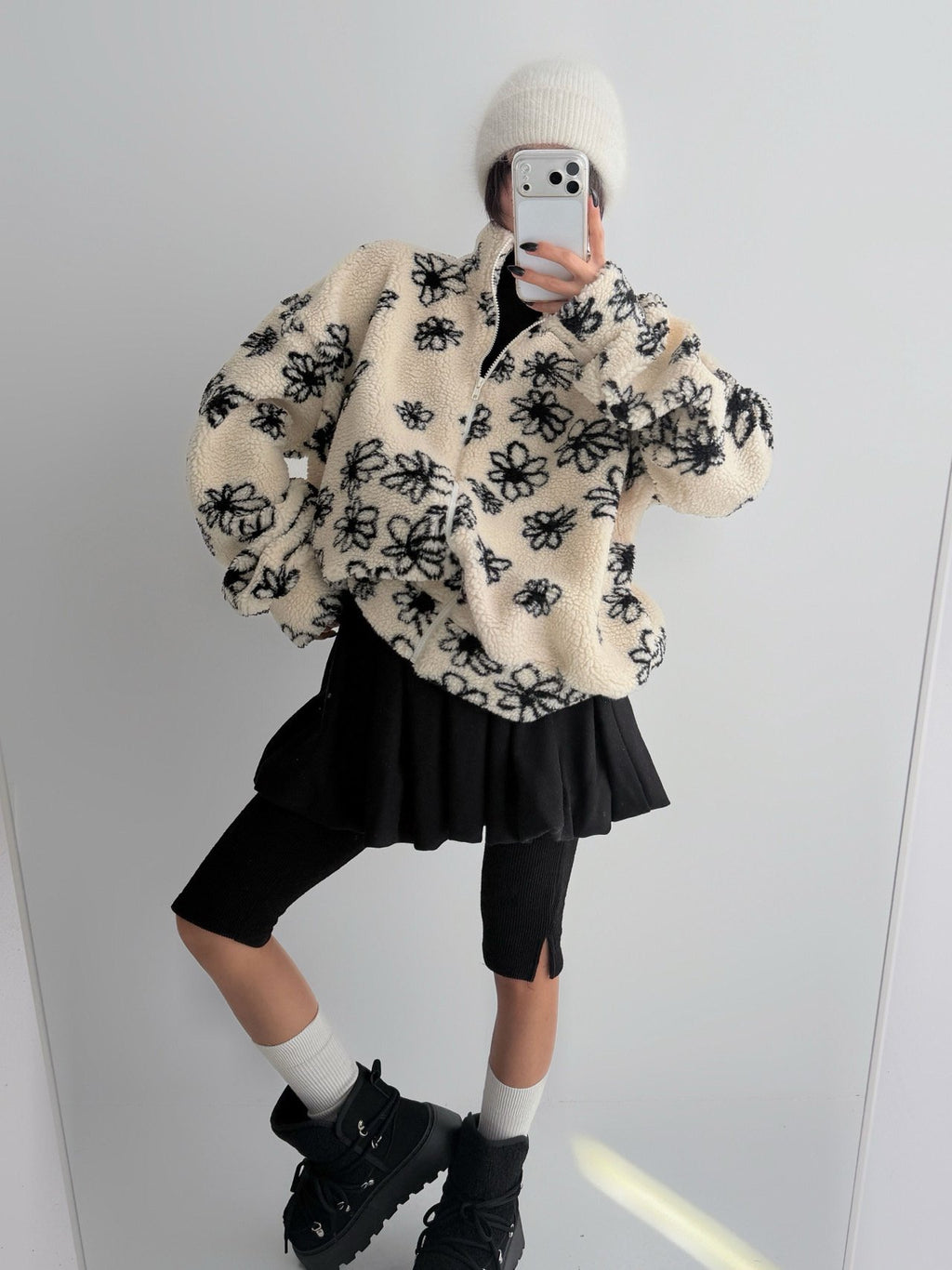 Fluffy Blossom Fleece Half-Zip Jacket