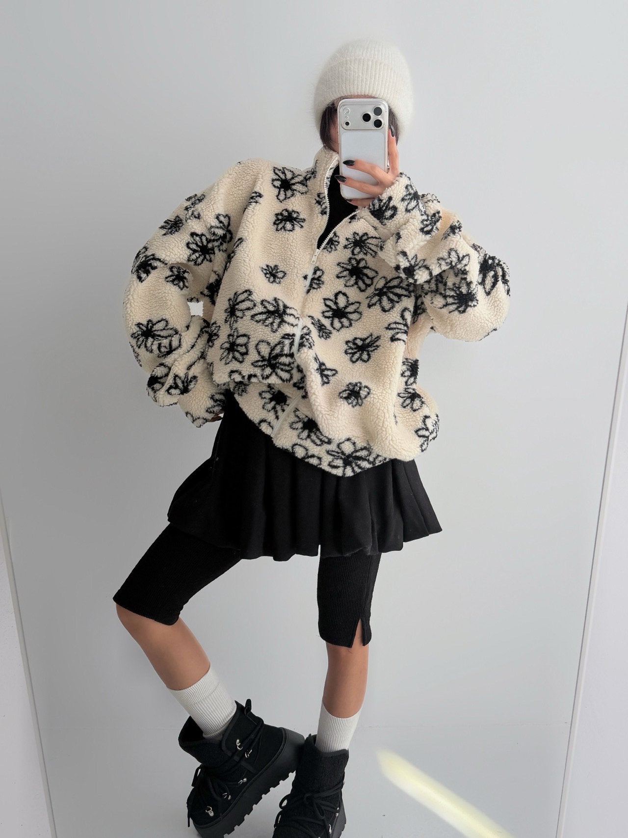 Fluffy Blossom Fleece Half-Zip Jacket
