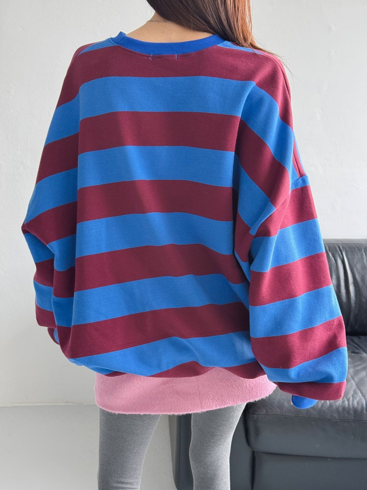 Color Block Cozy Stripe Fleece Oversize Sweatshirt - Luckyplanetusa