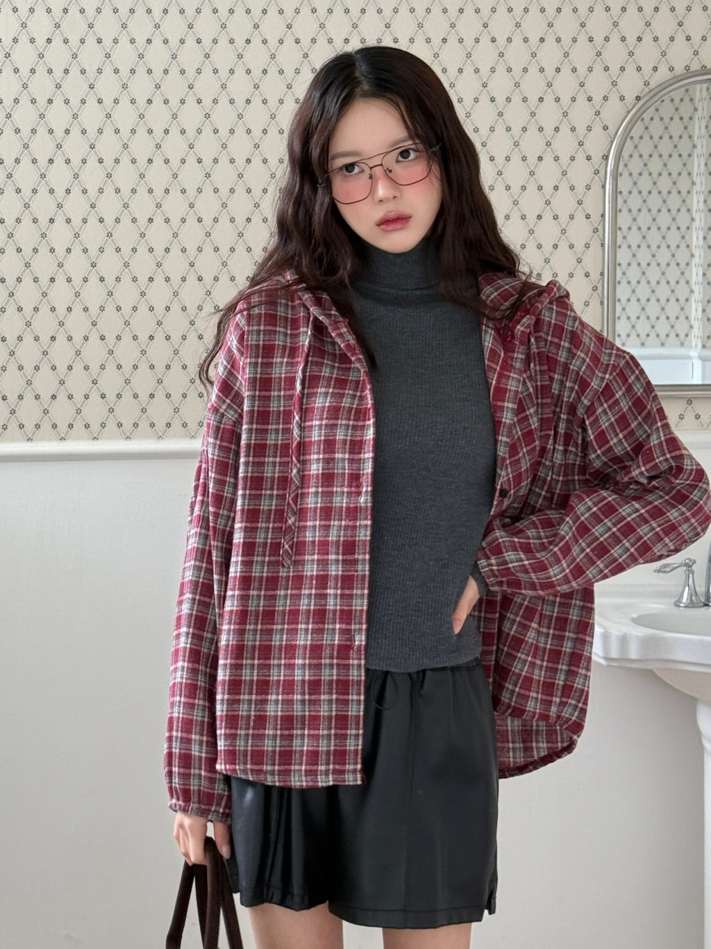 Winter Brushed Check Hooded Shirt Relaxed fit