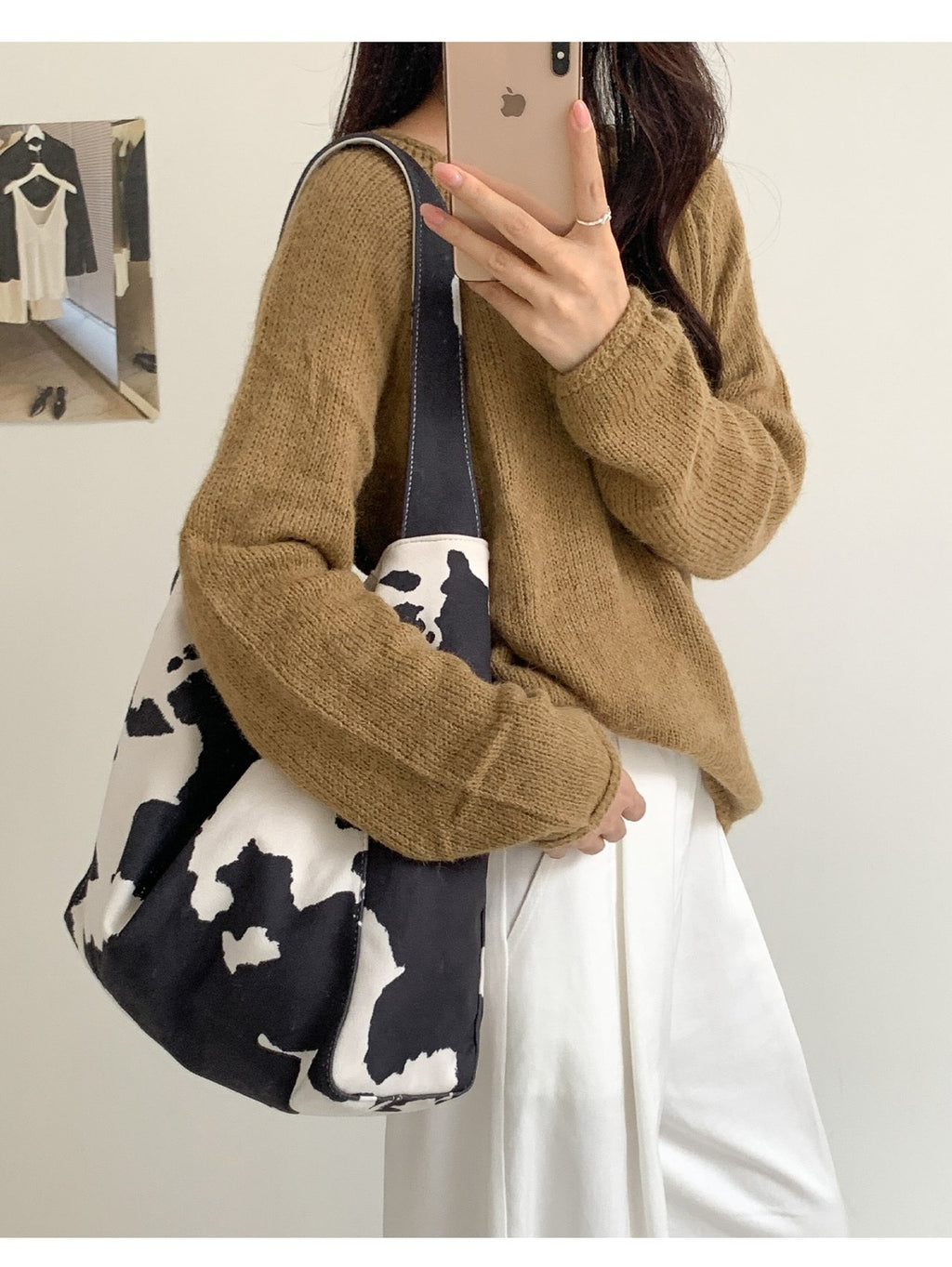 Cow Suede Pattern Soft Shoulder Bag