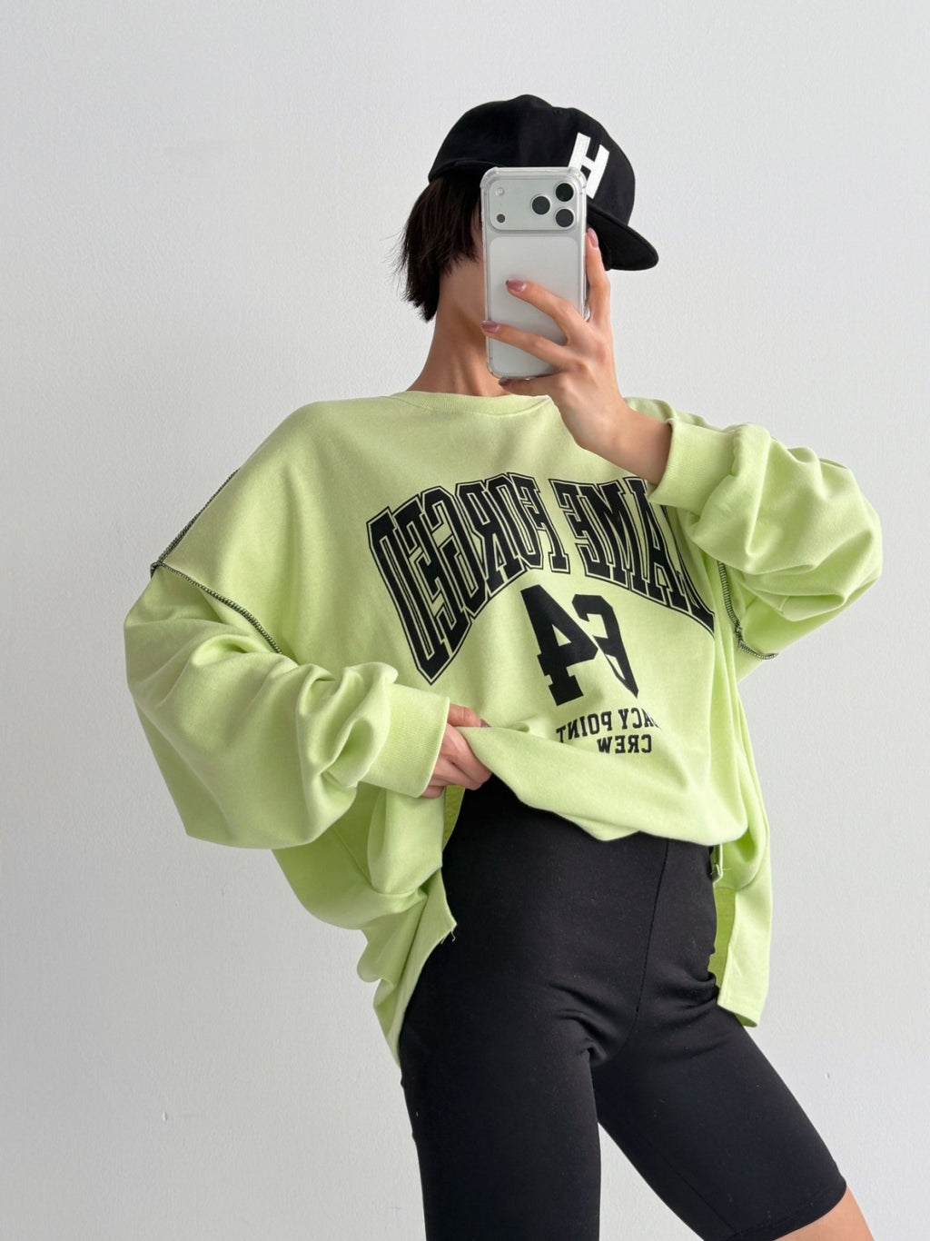Lime Forge Oversized Cotton Slit Sweatshirt - Luckyplanetusa