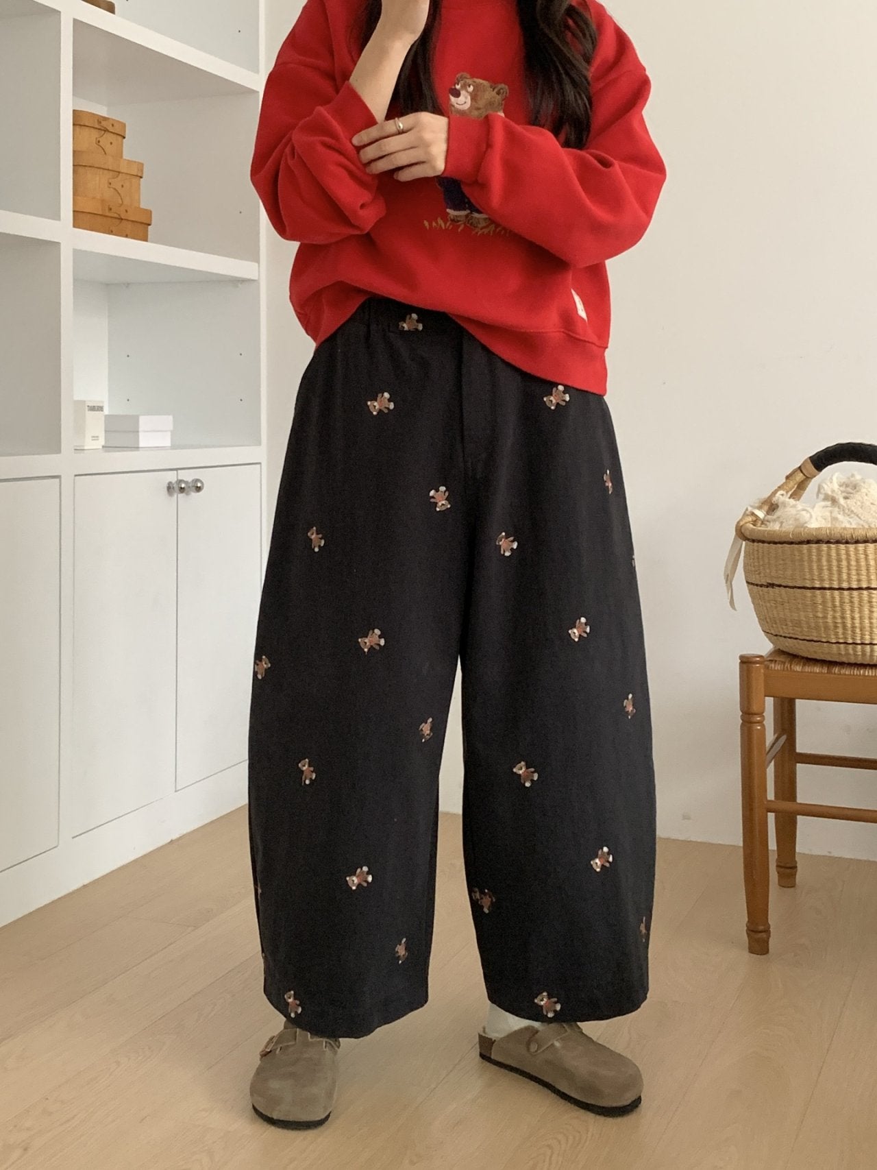 Teddy Embroidery Wide Pants – Made in Korea