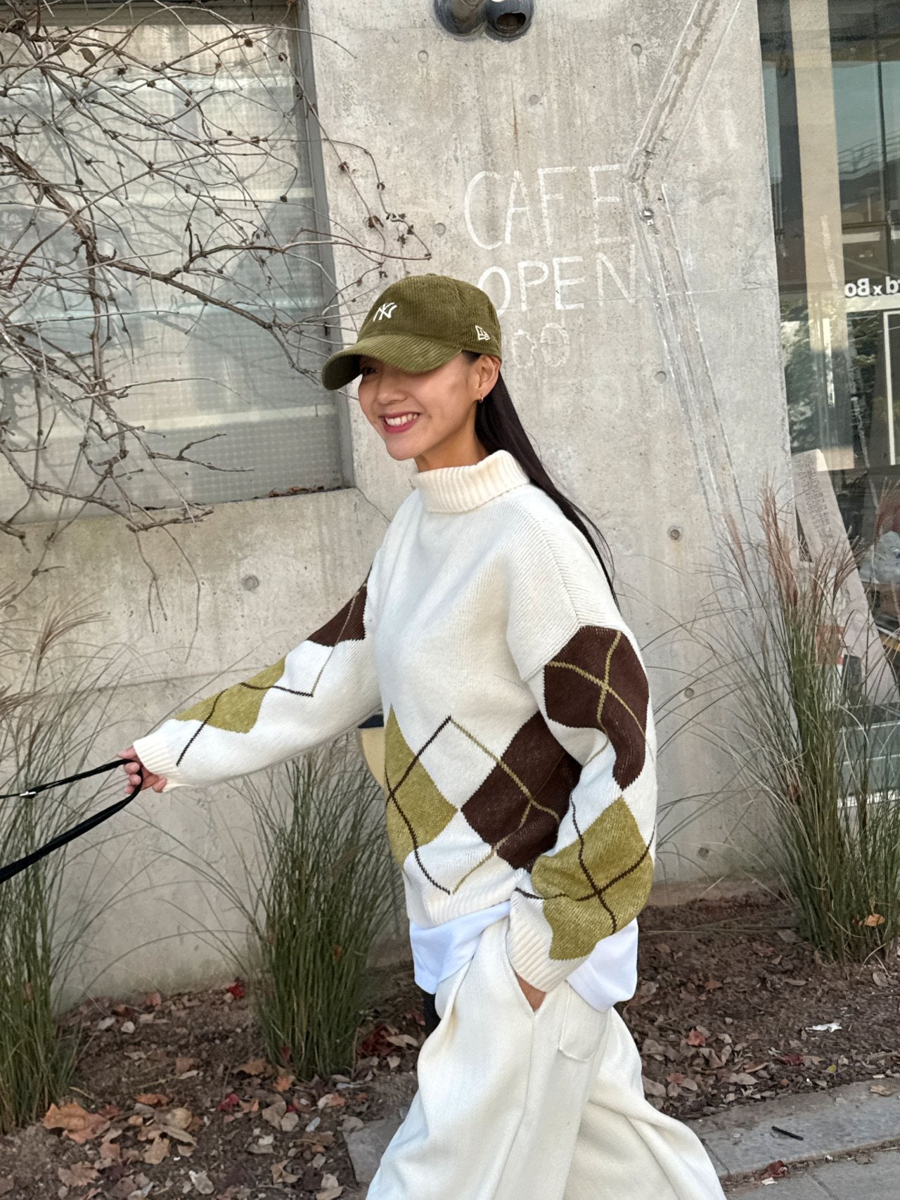 Argyle Cozy High-Neck Knit Sweater