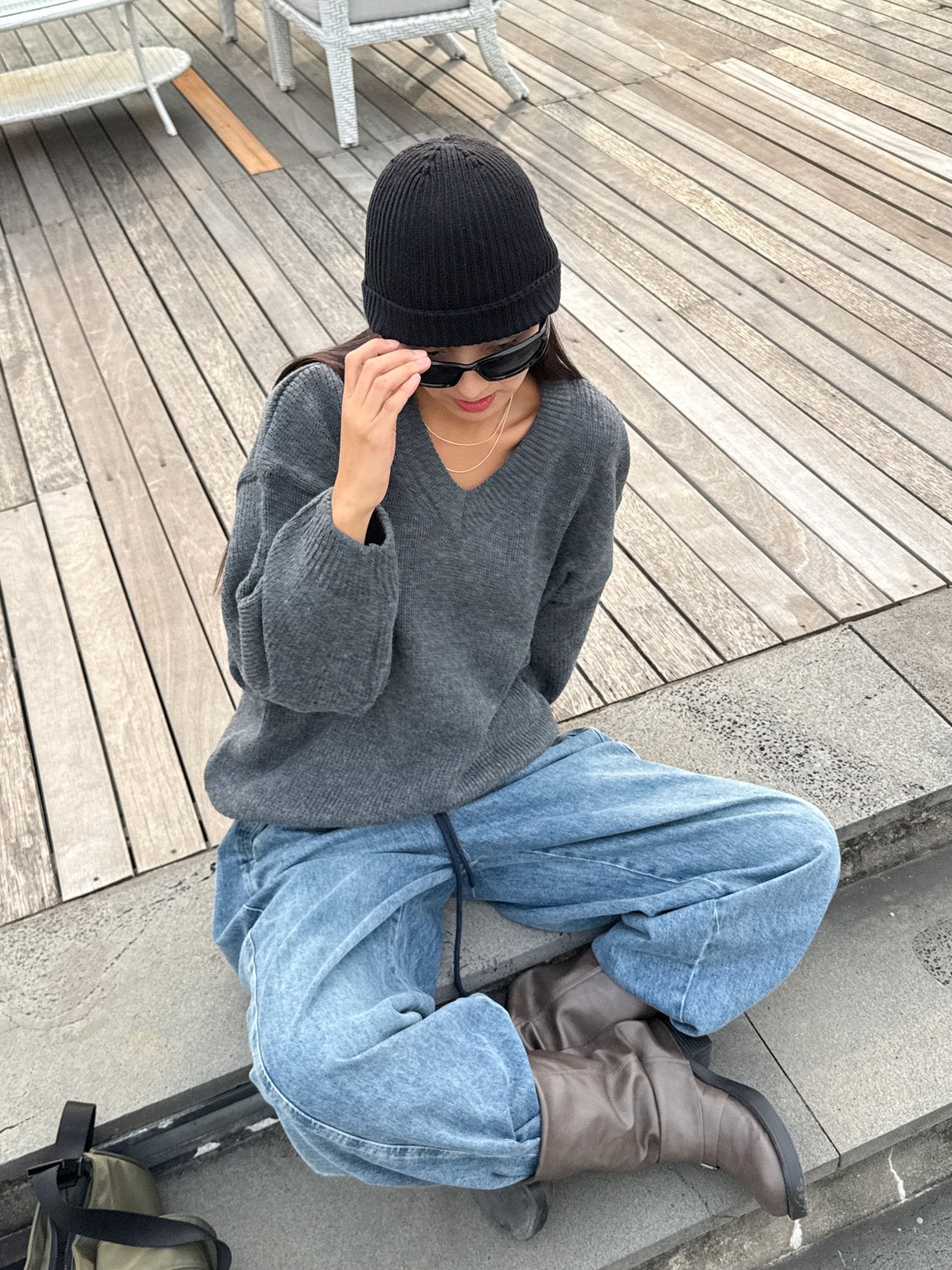 Soft Balance V-Neck Relaxed Knit Sweater Made in Korea