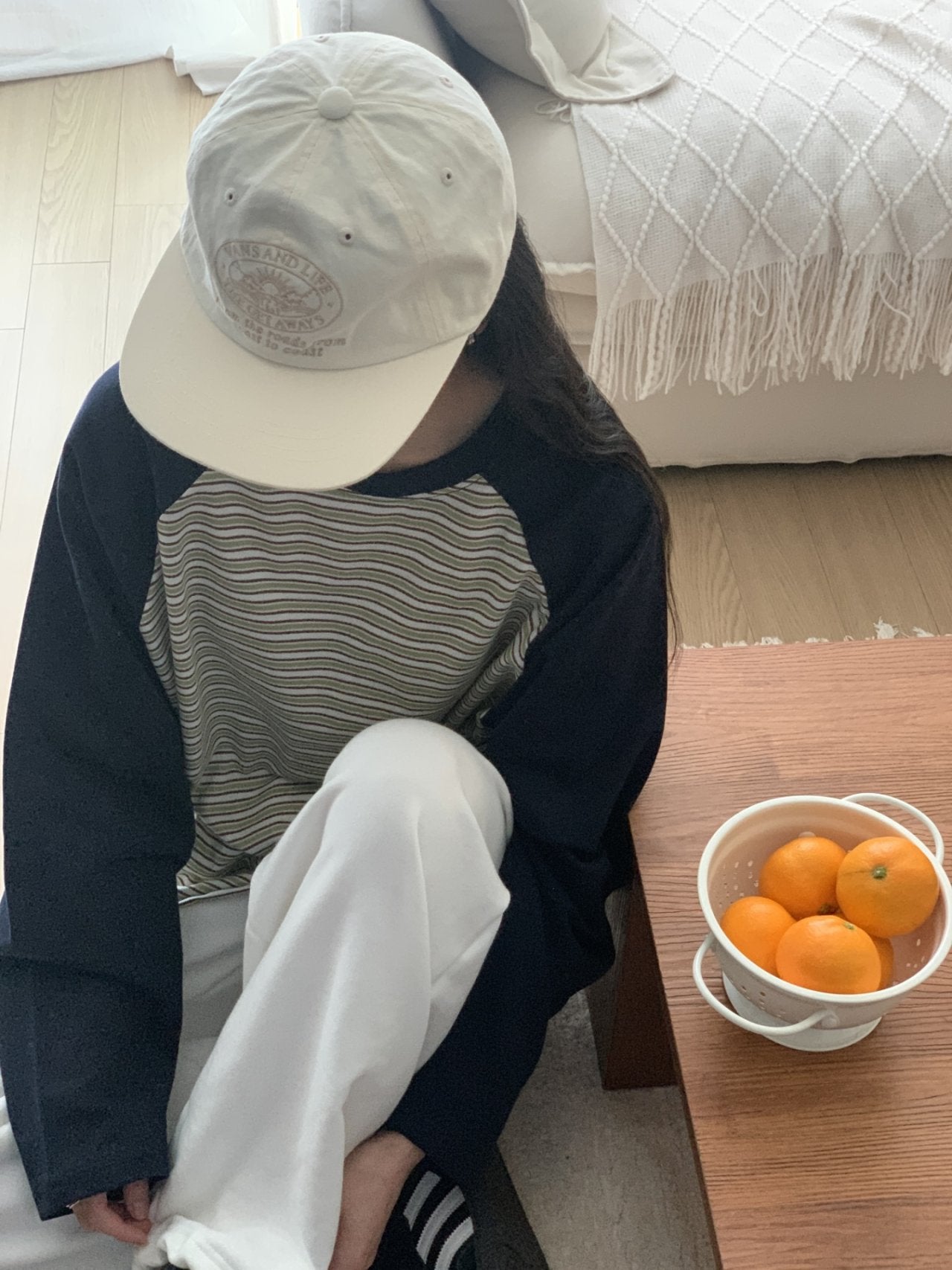 Soft Stripe Raglan Long Sleeve Tee Made in Korea 100% cotton