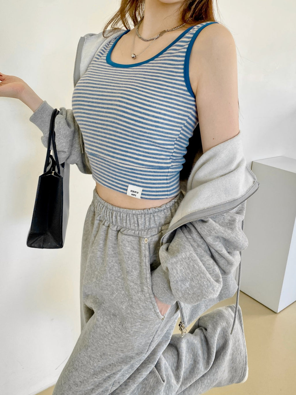 Soft Fleece-Lined Stripe Crop Tank – Made in Korea