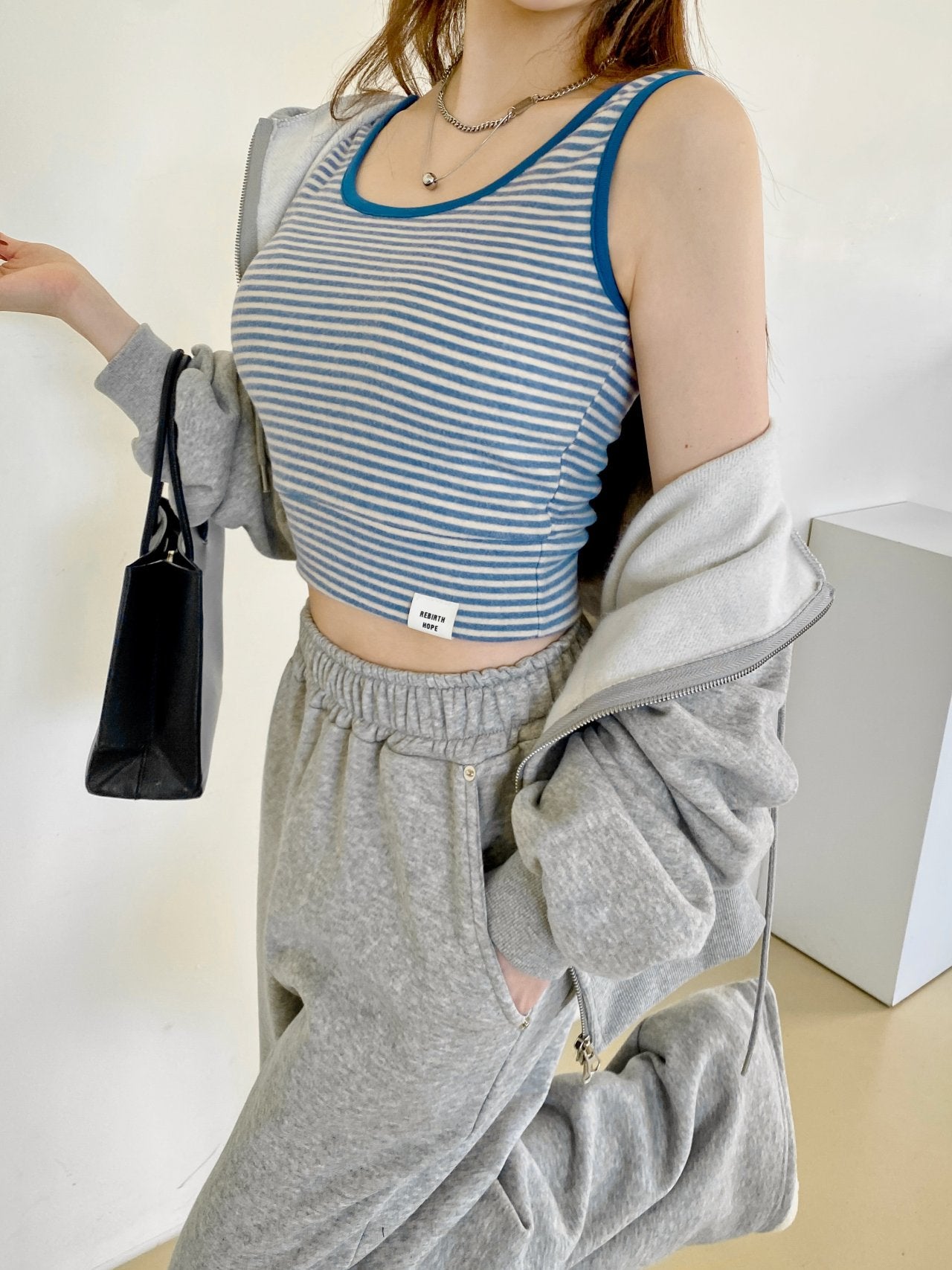 Soft Fleece-Lined Stripe Crop Tank – Made in Korea