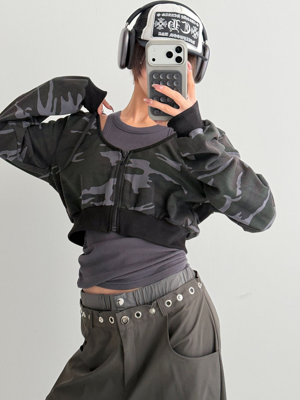 Cropped Camo Zip Hoodie Made in Korea