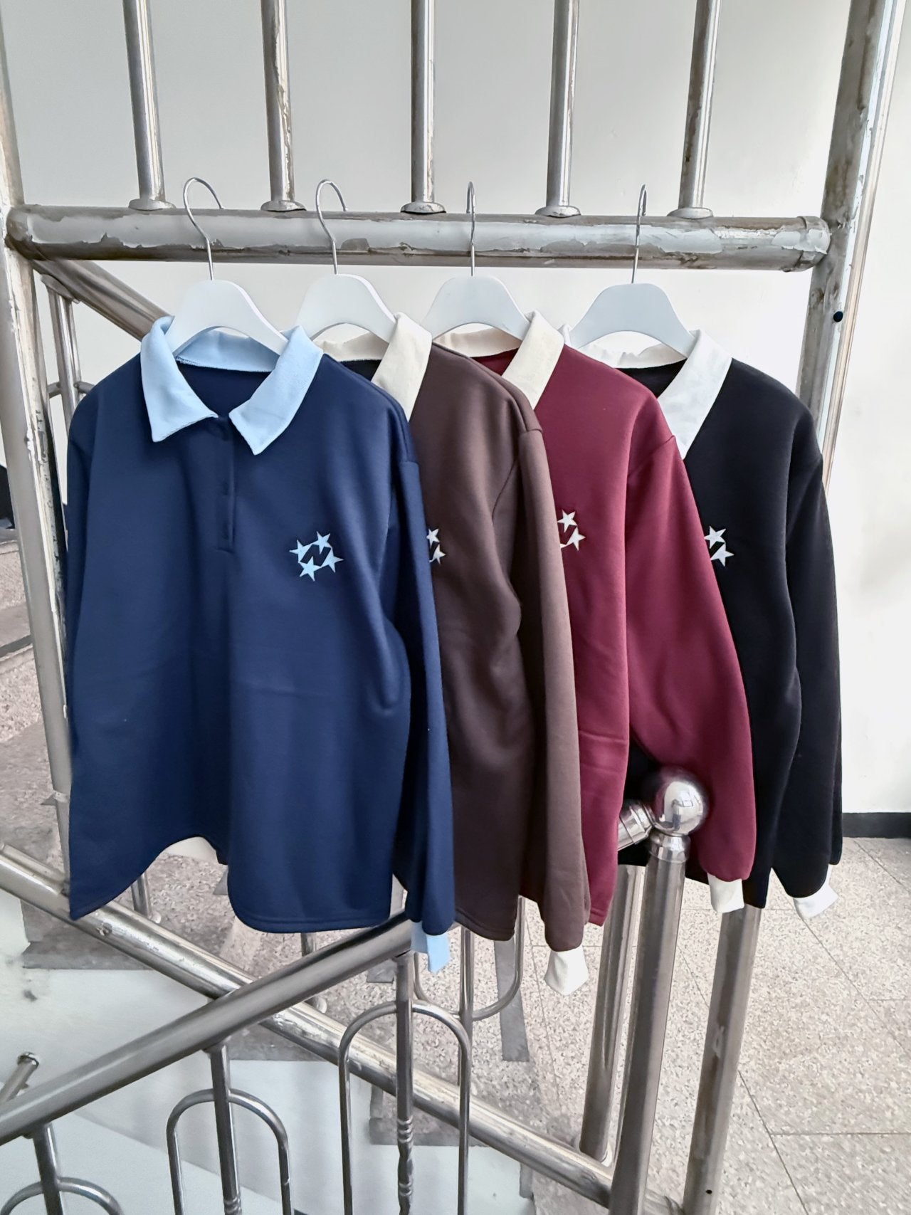 Winter Fleece Contrast-Collar Long-Sleeve Top