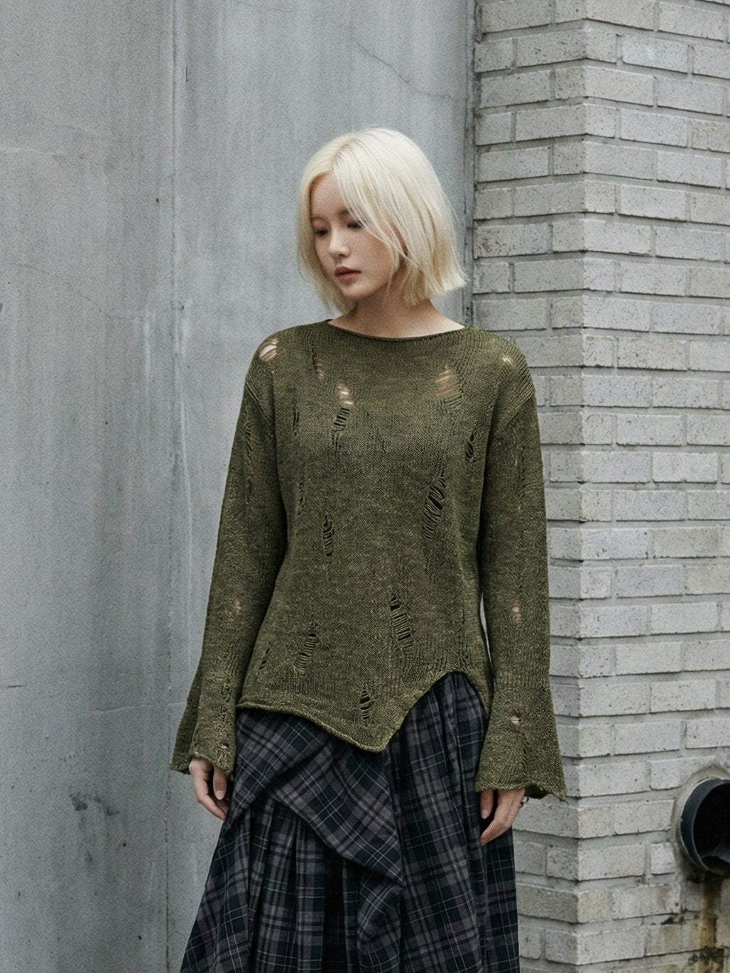 Urban Moss Distressed Knit Pullover