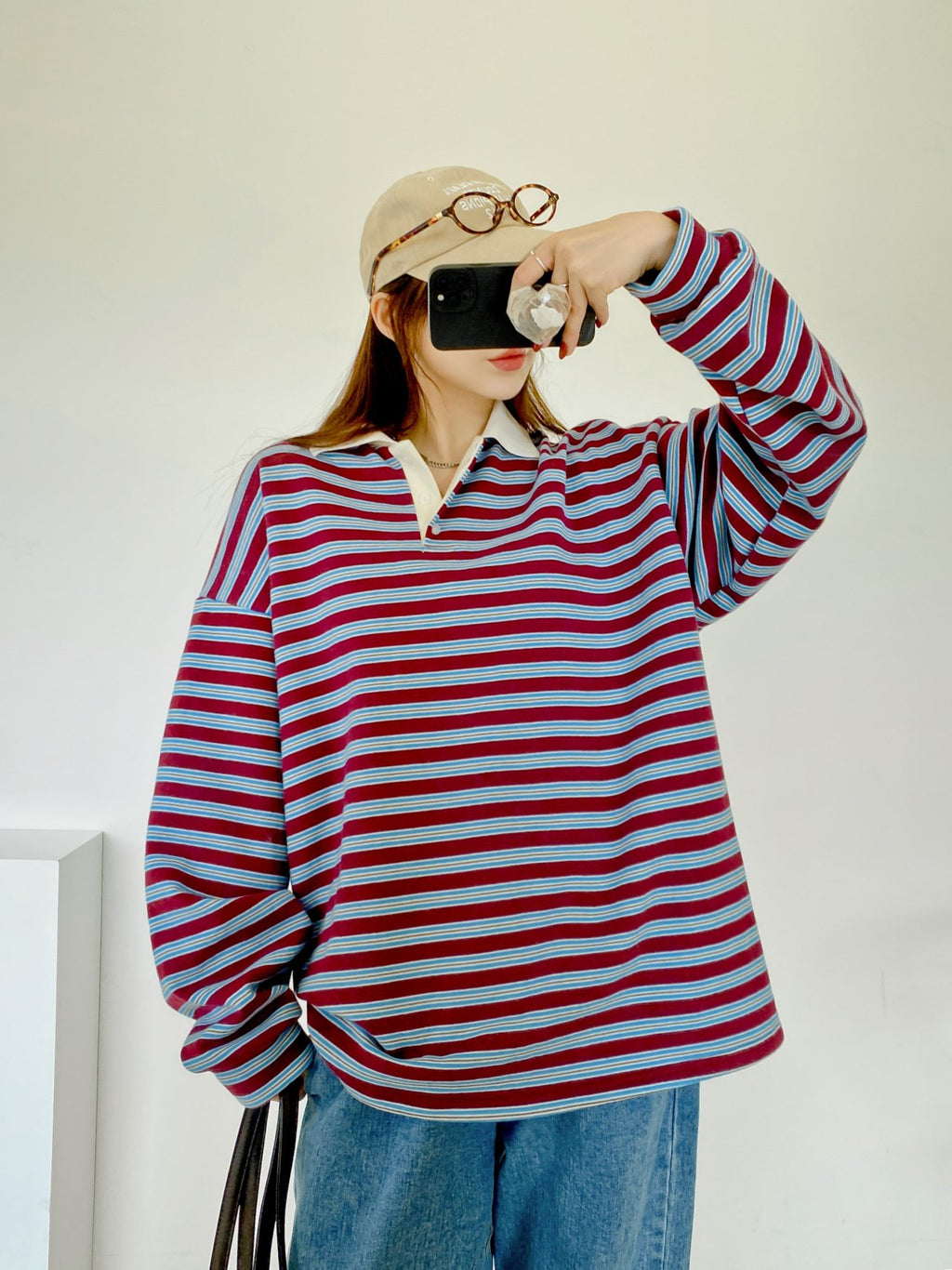 Classic Retro Stripe Collar Long Sleeve Tee