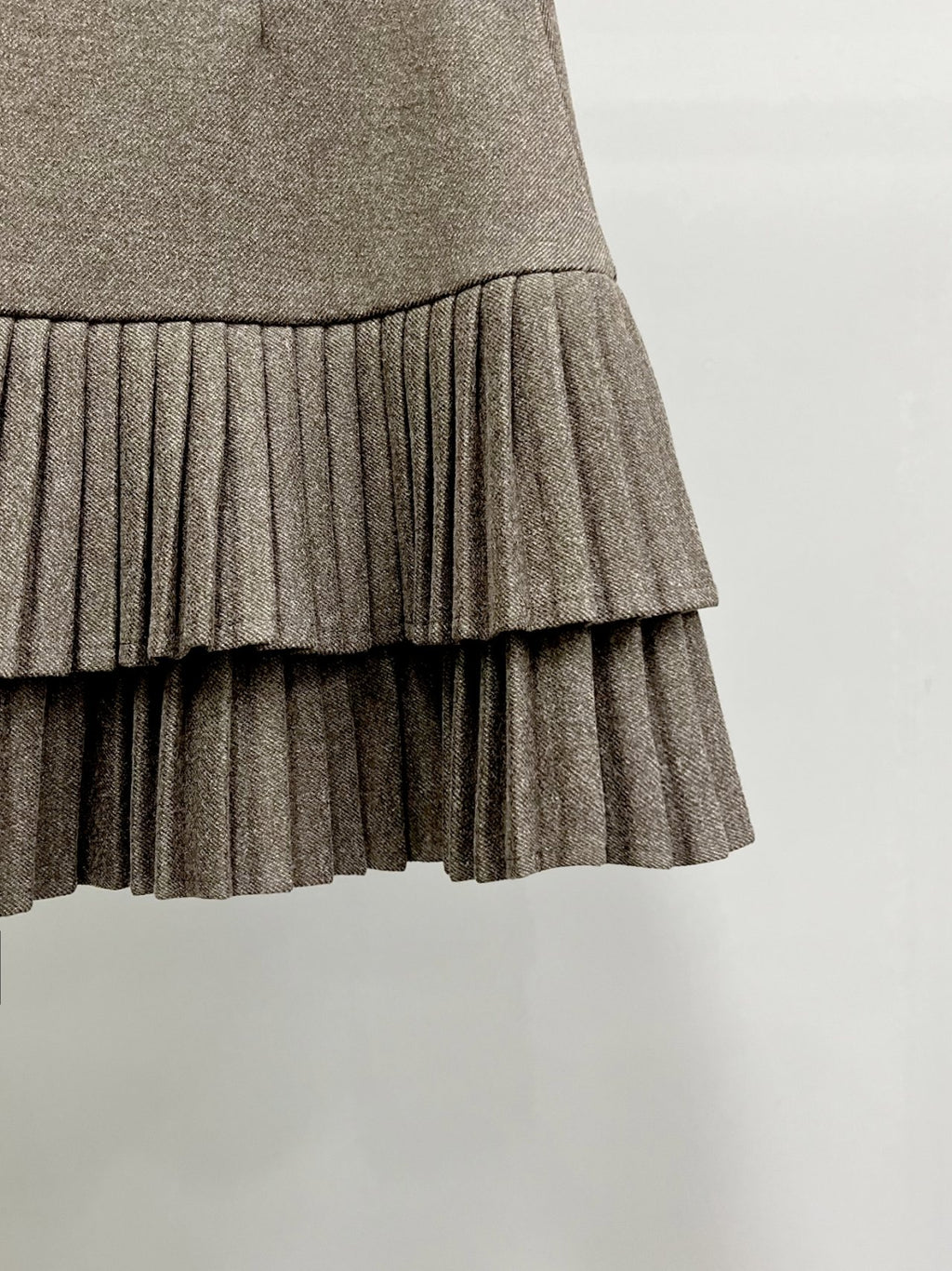 Two-Tier Pleated Wool Mini Skirt