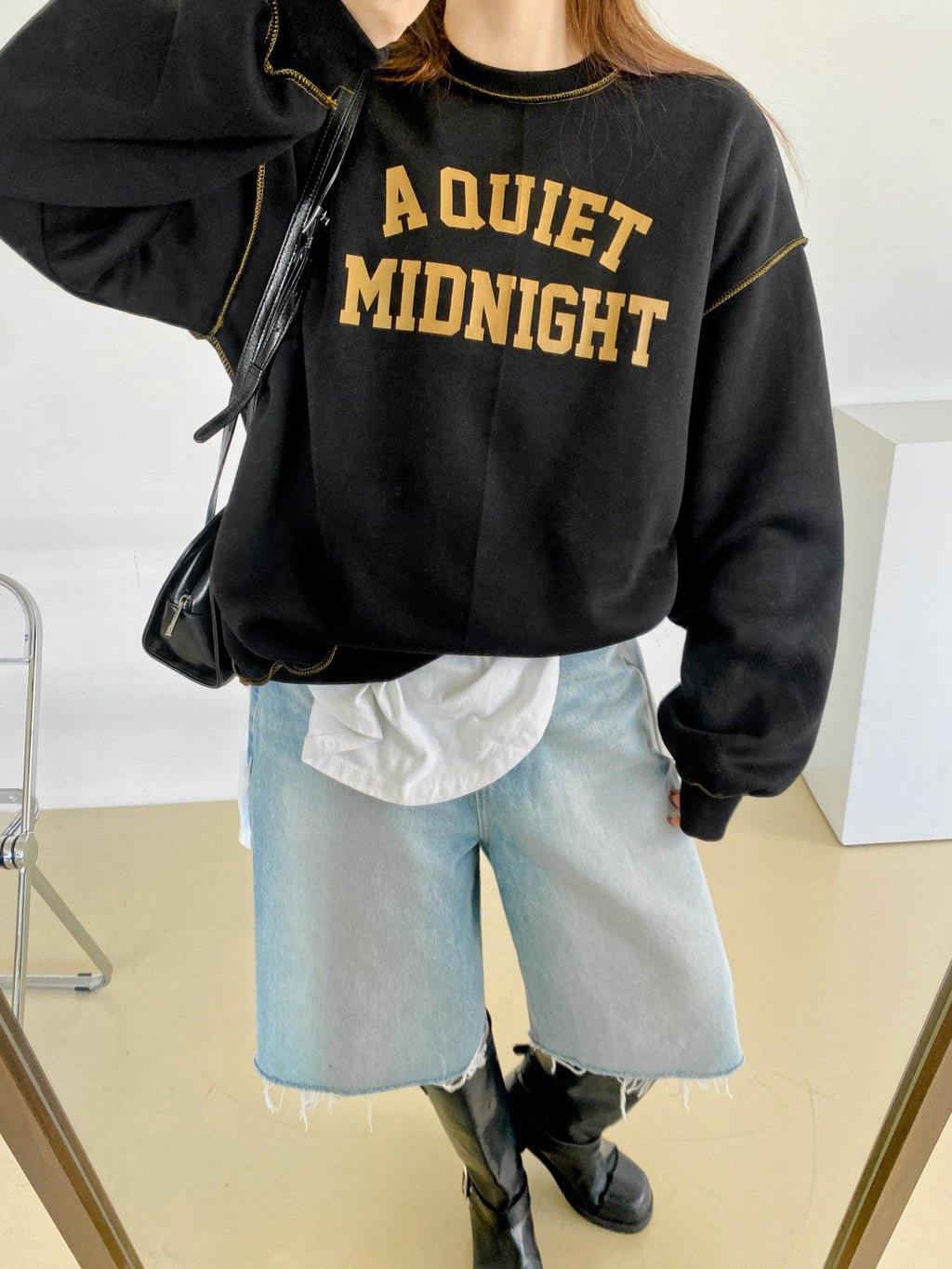 A Quiet Midnight Contrast Stitch Sweatshirt