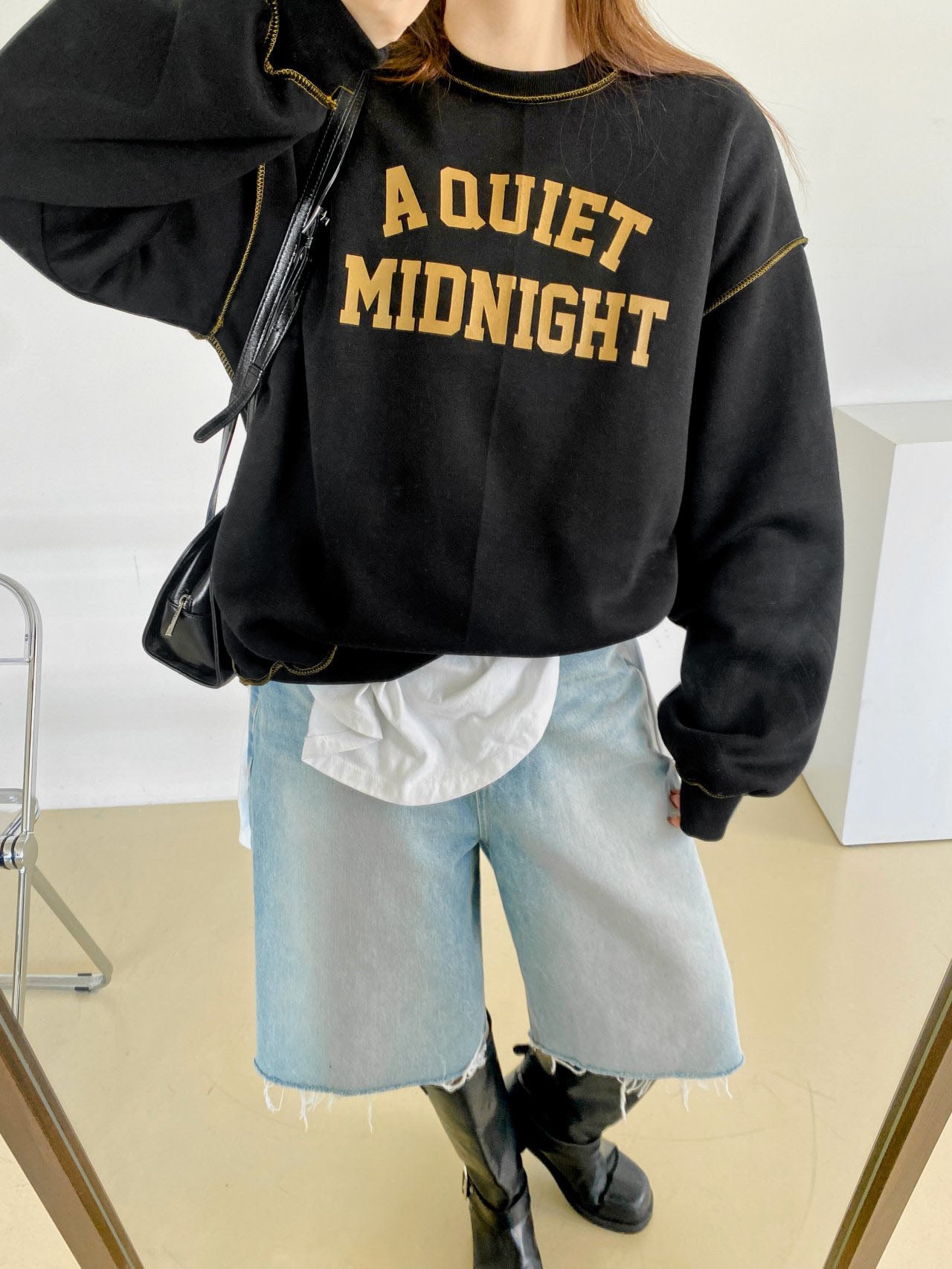 A Quiet Midnight Contrast Stitch Sweatshirt