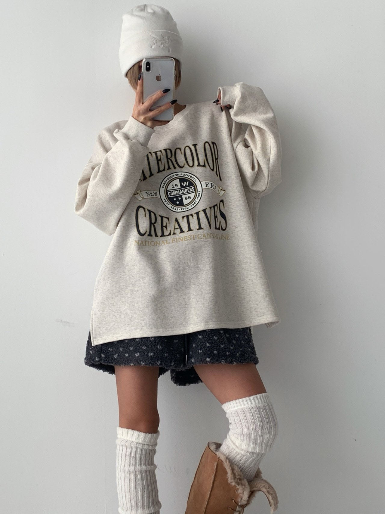 Watercolor Creatives Fleece-Lined Oversized Sweatshirt Vintage Collegiate Graphic Top - Luckyplanetusa