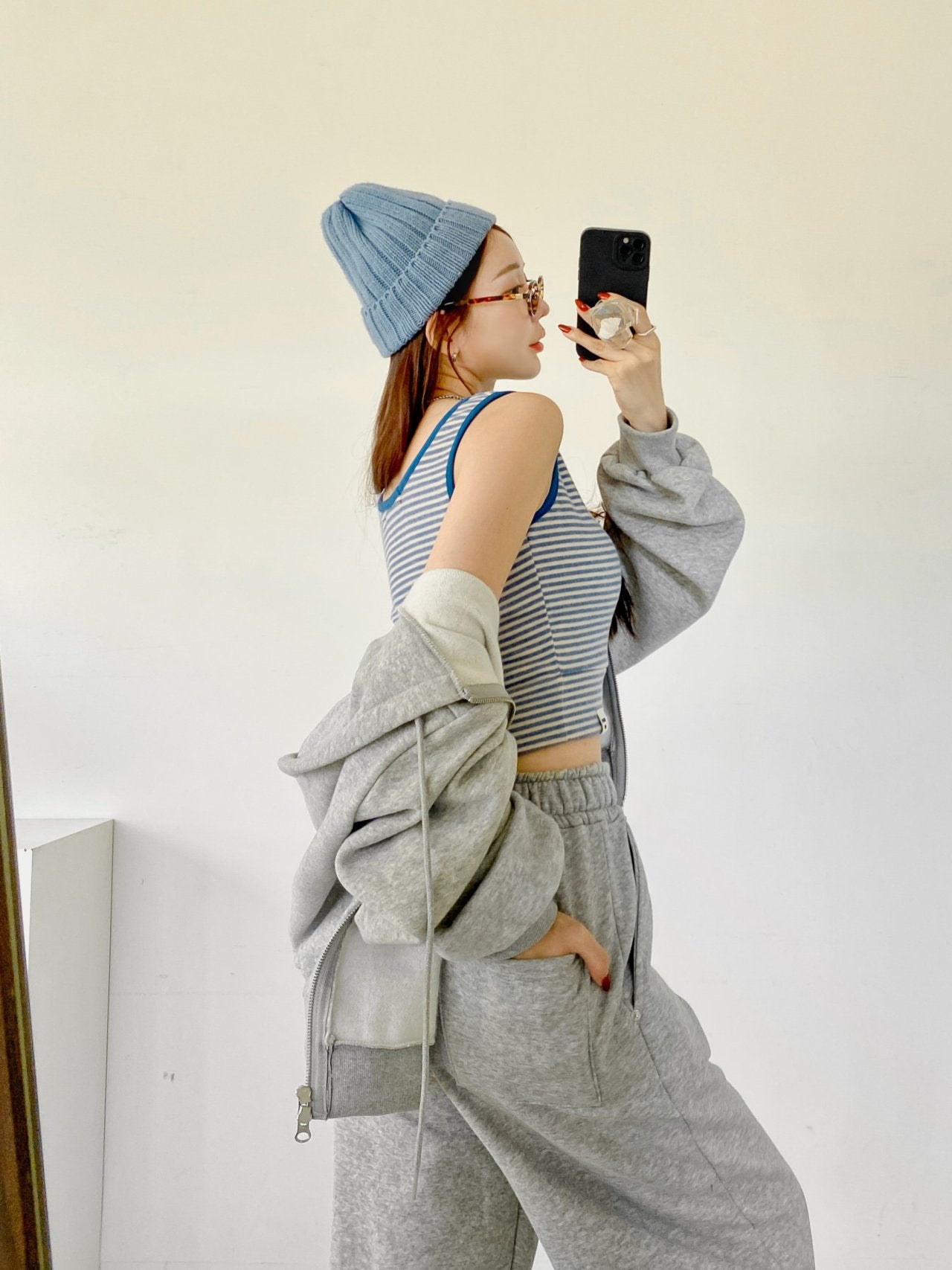 Soft Fleece-Lined Stripe Crop Tank – Made in Korea