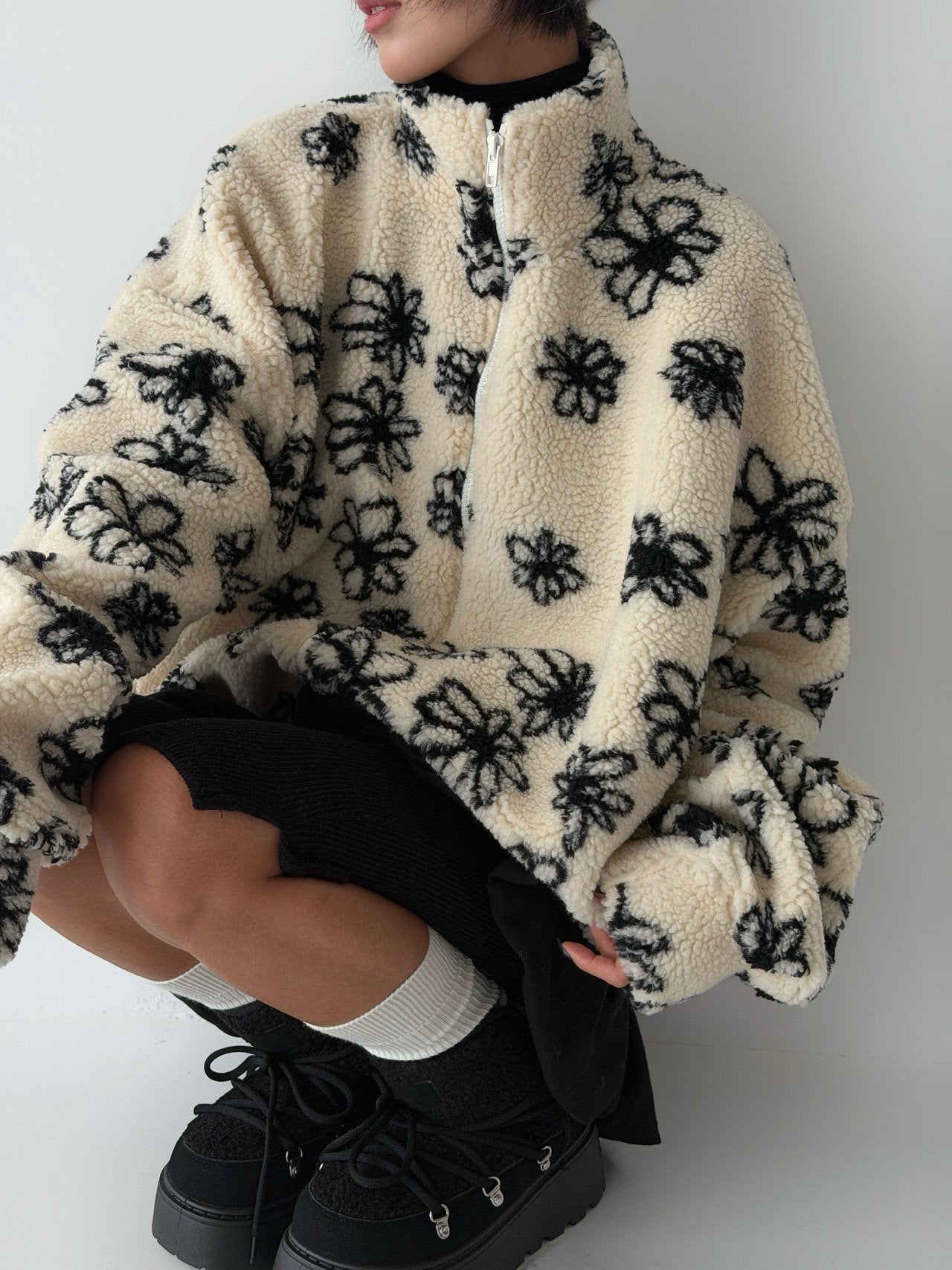 Fluffy Blossom Fleece Half-Zip Jacket