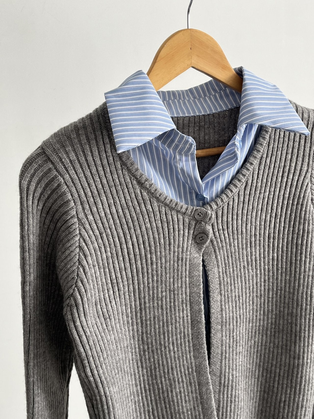 Layered Stripe-Collar Knit Cardigan Top