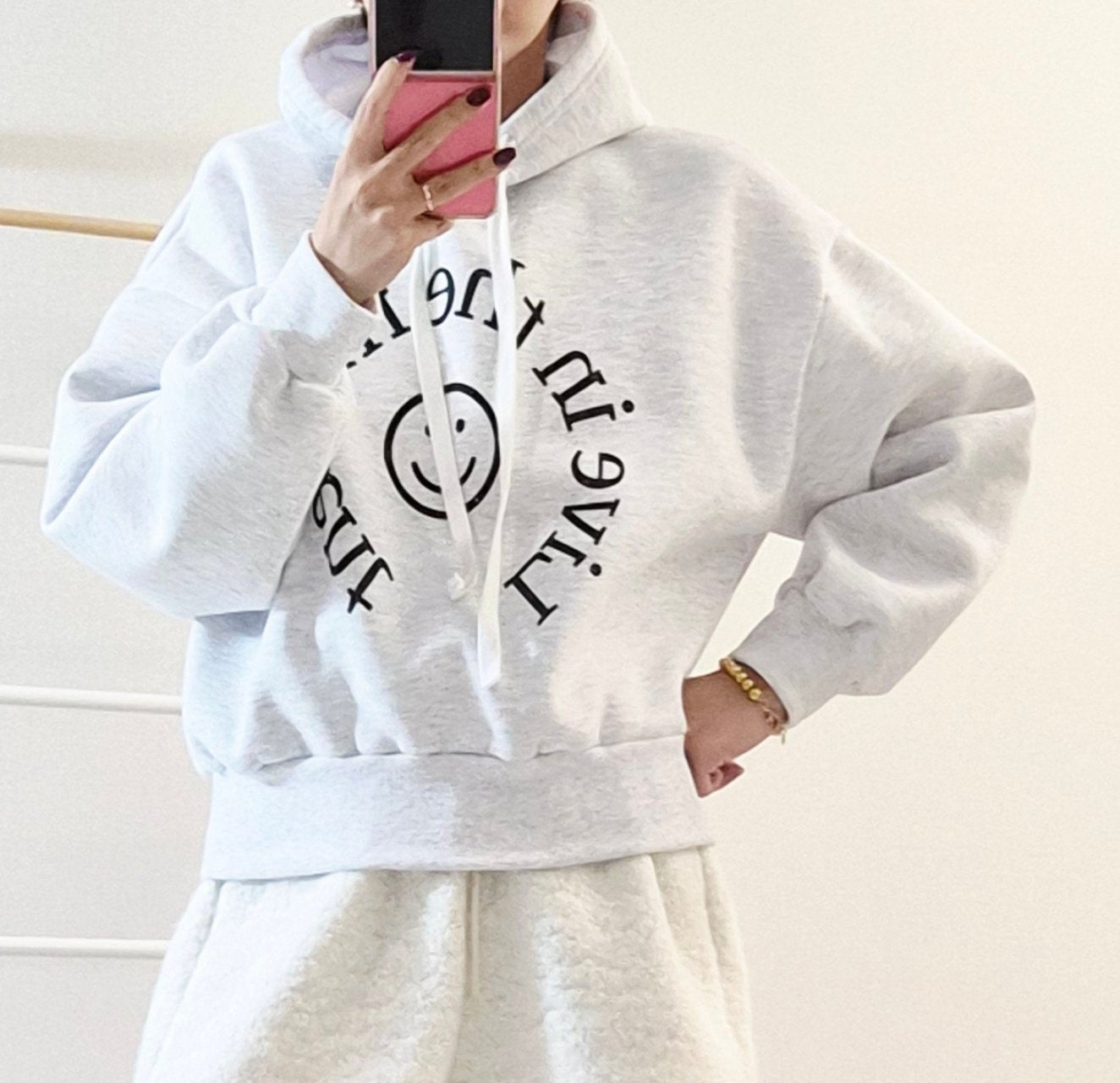 Live in the Moment Smiley Cropped Hoodie
